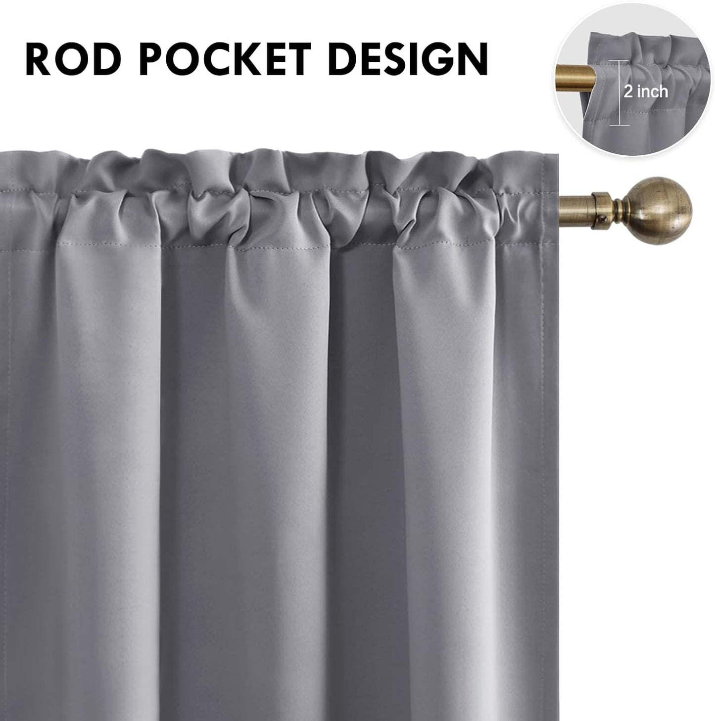 DWCN Blackout Window Curtain Panels, Light Blocking, Thermal Insulated, Energy Saving, Noise Reducing, Rod Pocket Top, Set of 2 (Width 42 Inch x Length 63 Inch, Grey)