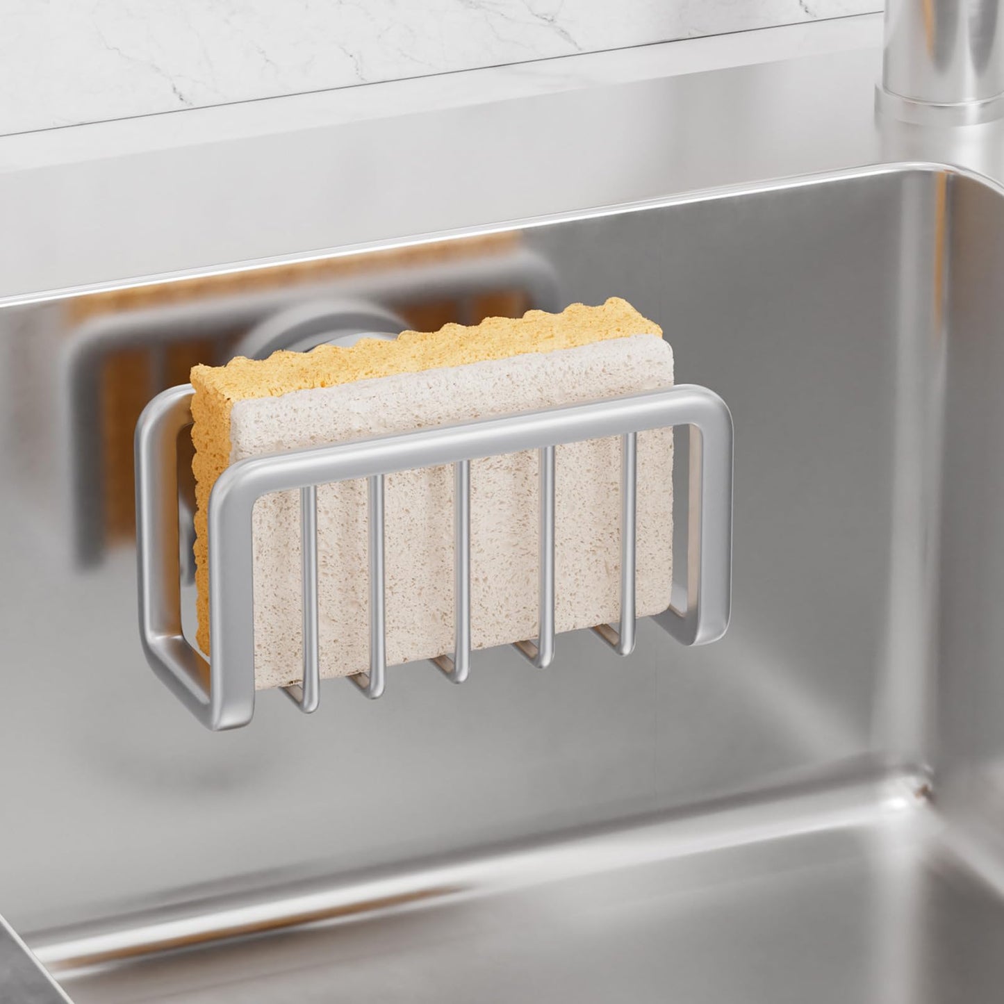 TAILI Rustproof Sponge Holder for Kitchen Sink with Suction Cup-Silver