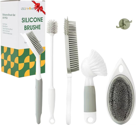 IZSOHHOME 5Pack Silicone Cleaning Brushes, Dish Bottle Scrub with Dispenser