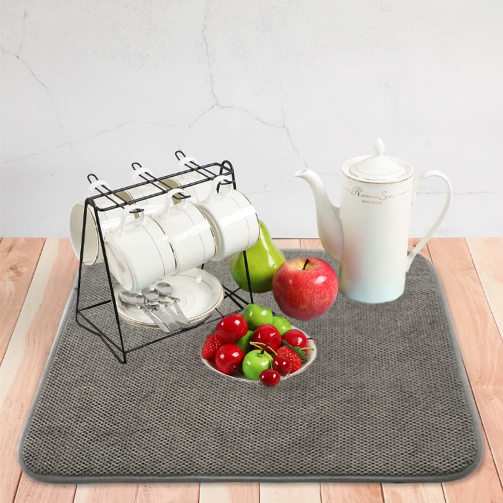 3 Pack Dish Drying Mat,Absorbent Microfiber Dishes Drainer Mats for Kitchen Counter Large Size 20 X