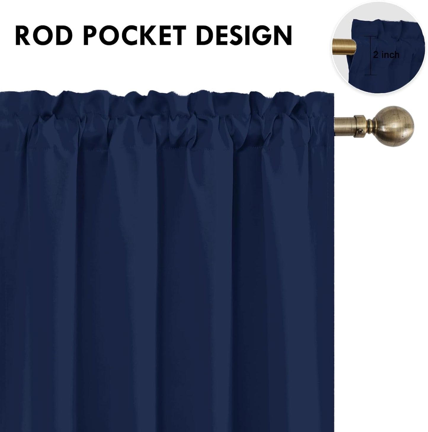 DWCN Short Blackout Curtains for Bedroom 45 Inches Long 2 Panels Set, Solid Thermal Insulated Energy Saving Window Treatment Drapes, Rod Pocket Curtains for Kids Boys Room (W42 x L45 Inch, Navy Blue)