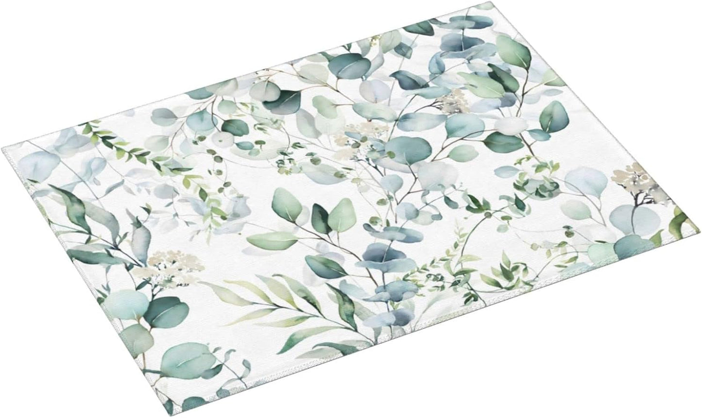 Green Floral Leaf Dish Drying Mat For Kitchen Counter 18 X 24 Inch Absorbent Dish Mat Reversible Drainer Drying Kitchen Mat