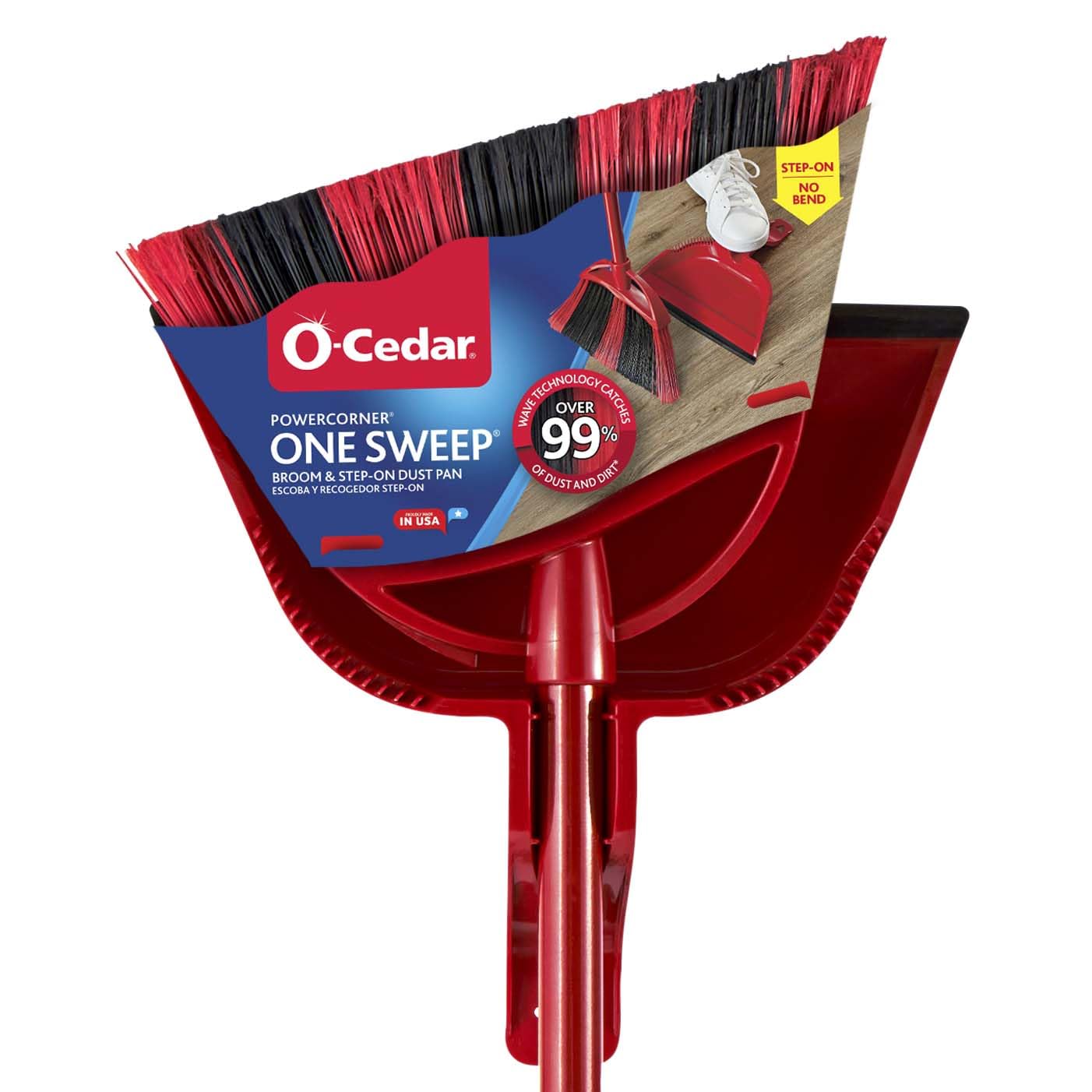 O-Cedar One Sweep Broom & Step-On Dustpan Set | Patented Wave Bristles Remove Over 99% of Dirt in