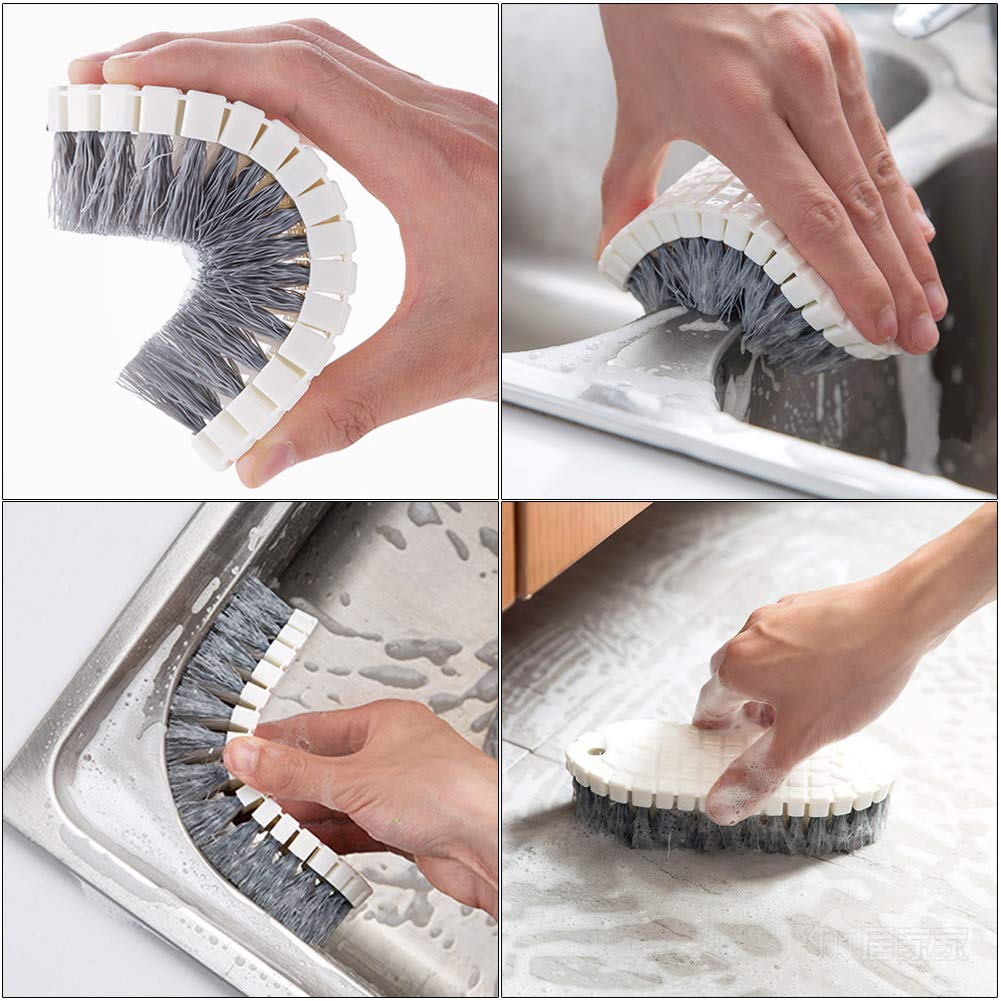 Dish Brush Set 4 Pack with Handle, Stiff Bristle Kitchen Scrub Brushes, Multi-Purpose Cleaning