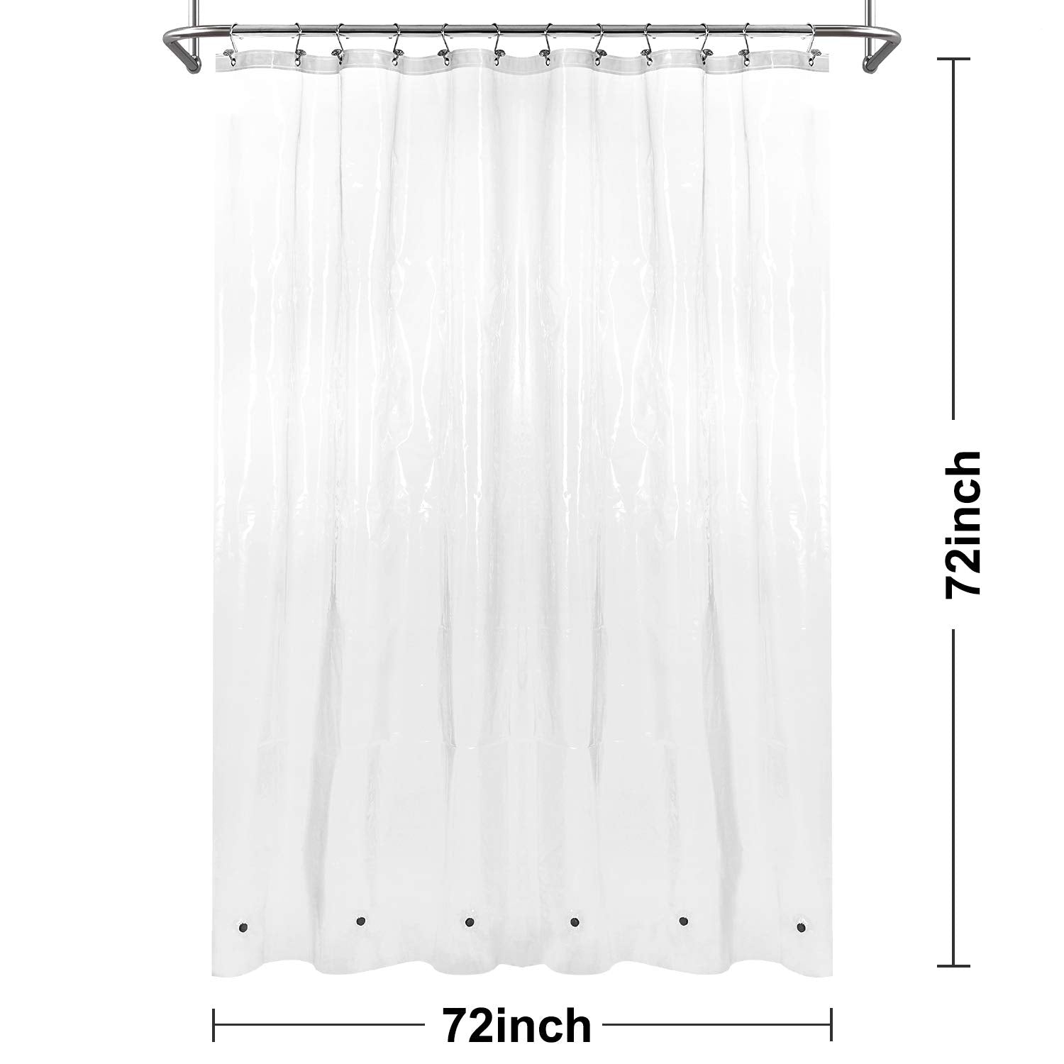 Barossa Design Heavy Duty Shower Curtain Liner with 6 Magnets, Clear, 72x72
