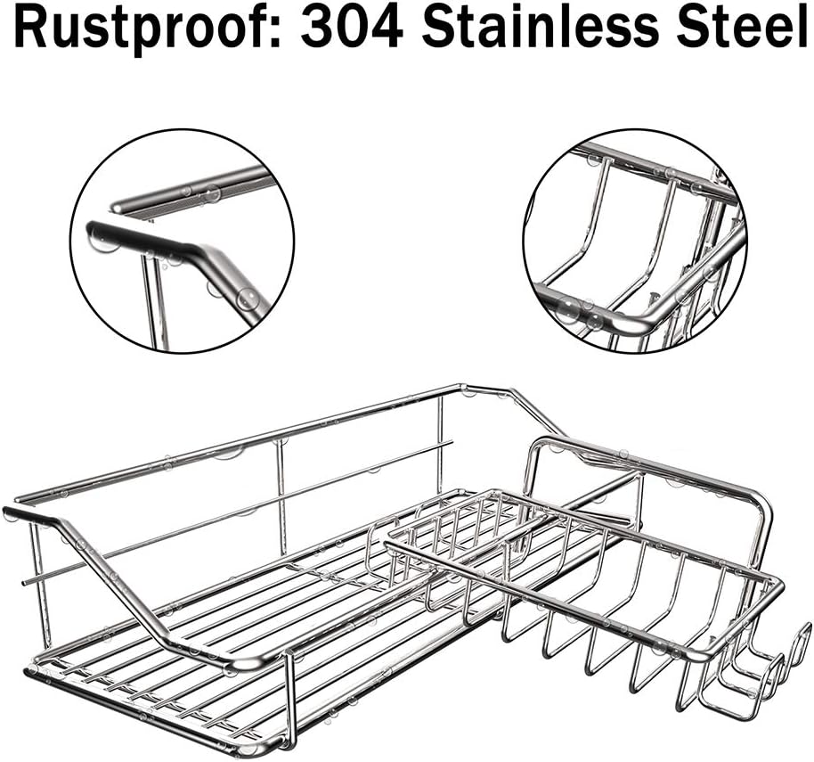 Nieifi Shower Caddy Shelf with Hooks Storage Rack Organizer Adhesive Stainless Steel without Drilling for Bathroom, Lavatory, Washroom, Restroom, Shower, Toilet, Kitchen (Sliver, 3 Pack)