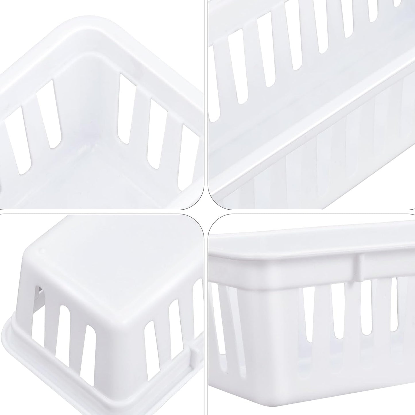 Domensi 24 Pcs Slim Plastic Storage Baskets Tray for Organizing 10.25 x 3.25 x 2.5 Inch Small Storage Bins Stackable Drawer Pencil Trays Holder for Desk Garage Office Containers(White)