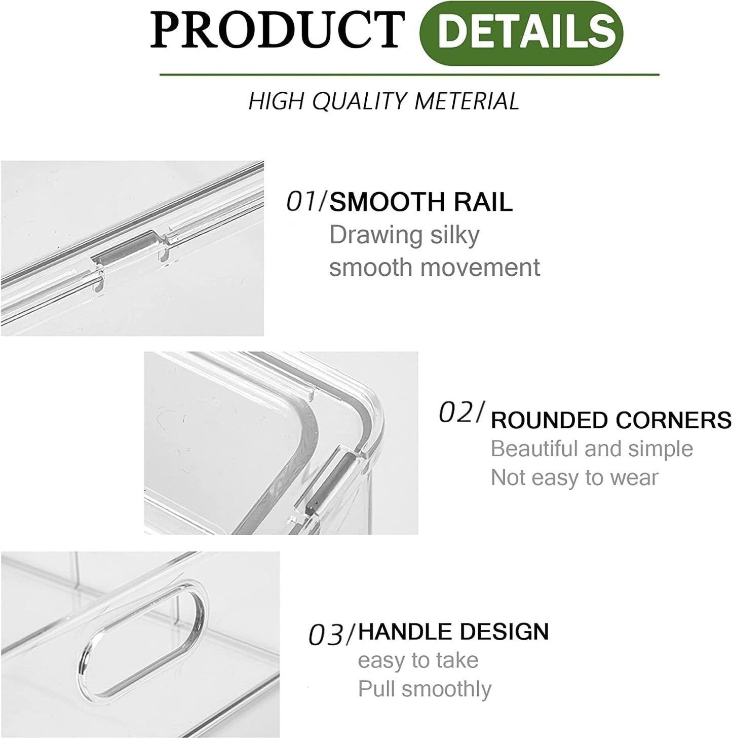 4 Pack Clear Storage Drawer Set, Stackable Fridge Drawer Organizer Fruit Vegetable Storage Containers for Kitchen Pantry Organization,BPA-Free