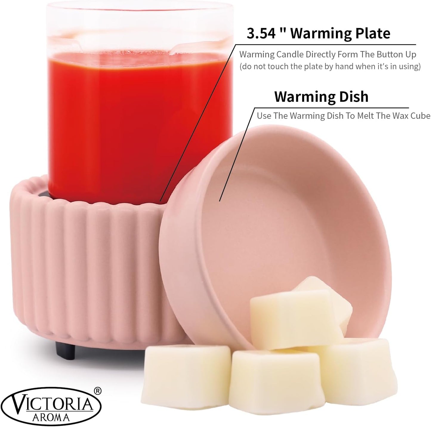 Ceramic Wax Melter 3-in-1 Candle Warmer for Scented Wax - Electric Fragrance Burner for Home, Office, Bedroom - Gift & Décor（Pink）