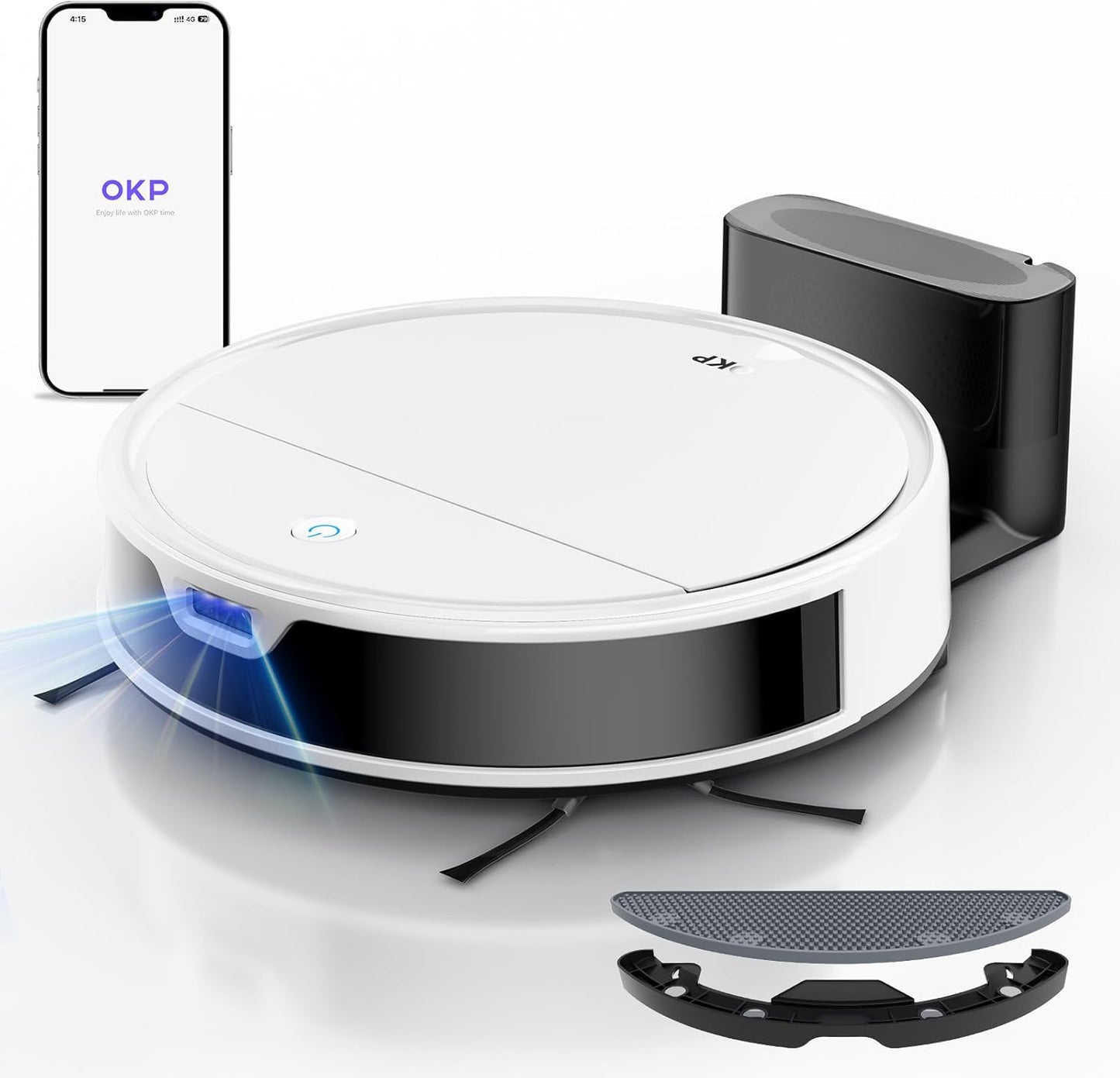 OKP Robot Vacuum and Mop Combo K5 Ultra Small Robotic Cleaner with ToF LiDAR Navigation, 6000pa Suction, WiFi/App/Alexa Control, 170min Runtime, 500ML Dust Box, Ideal for Pet Hair and Home