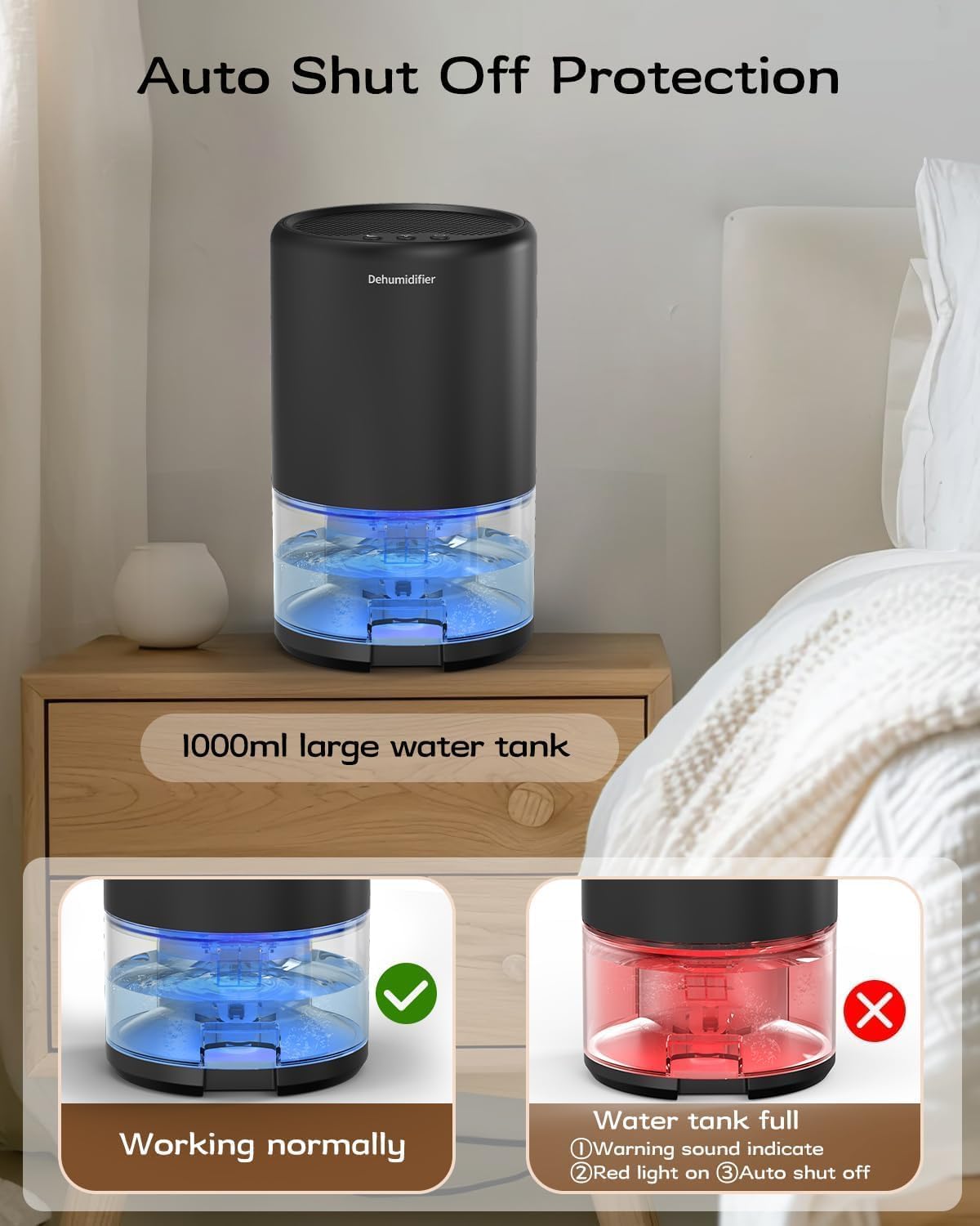 Dehumidifier, 35 oz Small Dehumidifiers for Home, Bathroom, Bedroom, Rooms, Ultra-Quiet with Sleep