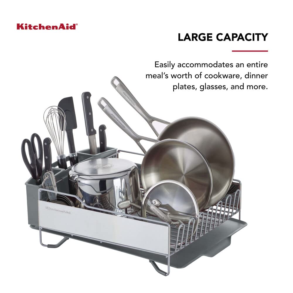 KitchenAid Large Capacity Full Size Rust Resistant Dish Rack with Angled Drain Board and Removable