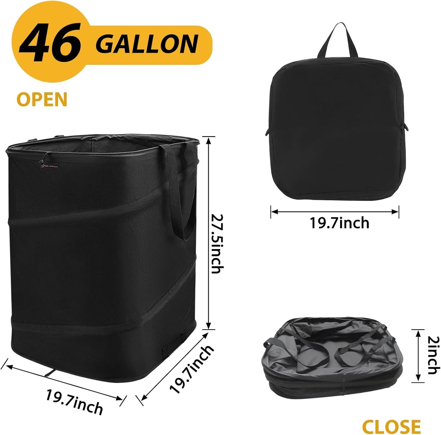 YUDI & GARDEN 46 Gallon Square Collapsible Yard Waste Bin｜Collapsible Trash Can｜Camping Trash Can, for Collecting Weeds or Yard and Party Waste