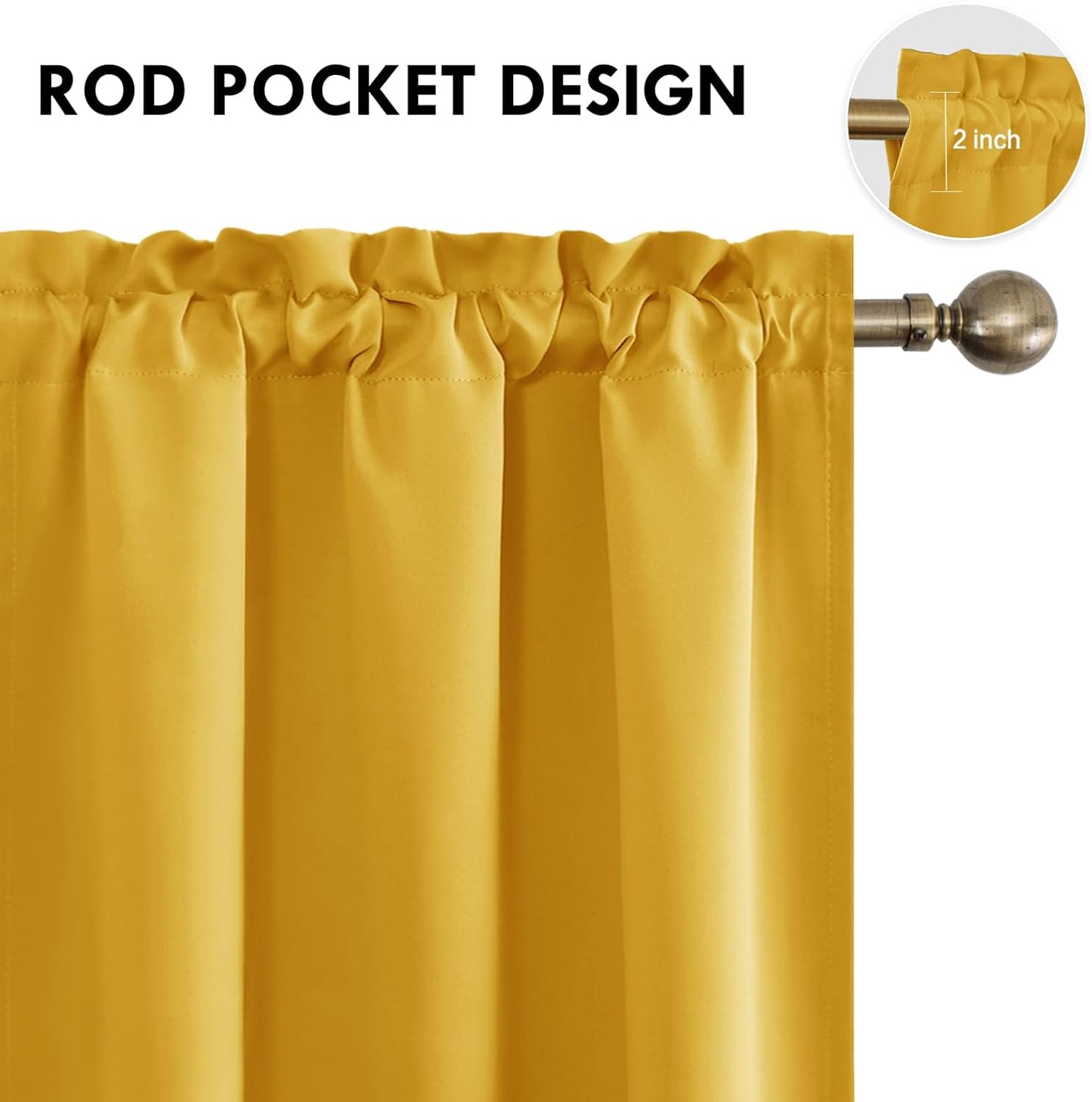 DWCN Yellow Room Darkening Blackout Curtains - Thermal Insulated Privacy Energy Saving Window Curtain Drapes 38 x 54 inch Length, Set of 2 Bedroom Living Room Curtains