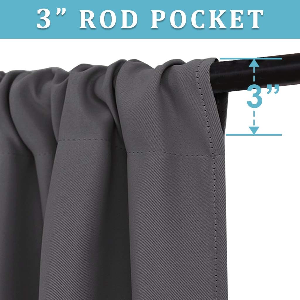 RYB HOME Curtains for Bedroom 63 inches Long, Blackout Thermal Insulating Window Treatment Drapes for Living Room Bathroom Basement Laundry Classroom, W 34 x L 63, Grey, 2 Panels