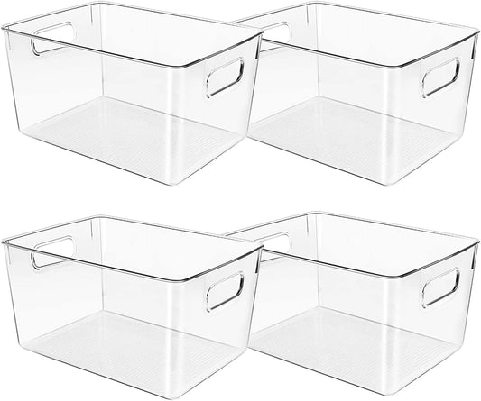 Clear Plastic Storage Bins, Pantry Organizers and Storage or Kitchen Organization and Storage Containers Bins for Organizing, Fridge, Freezer, Bathroom, Pantries, Refrigerator, Cabinet Organizer Bin
