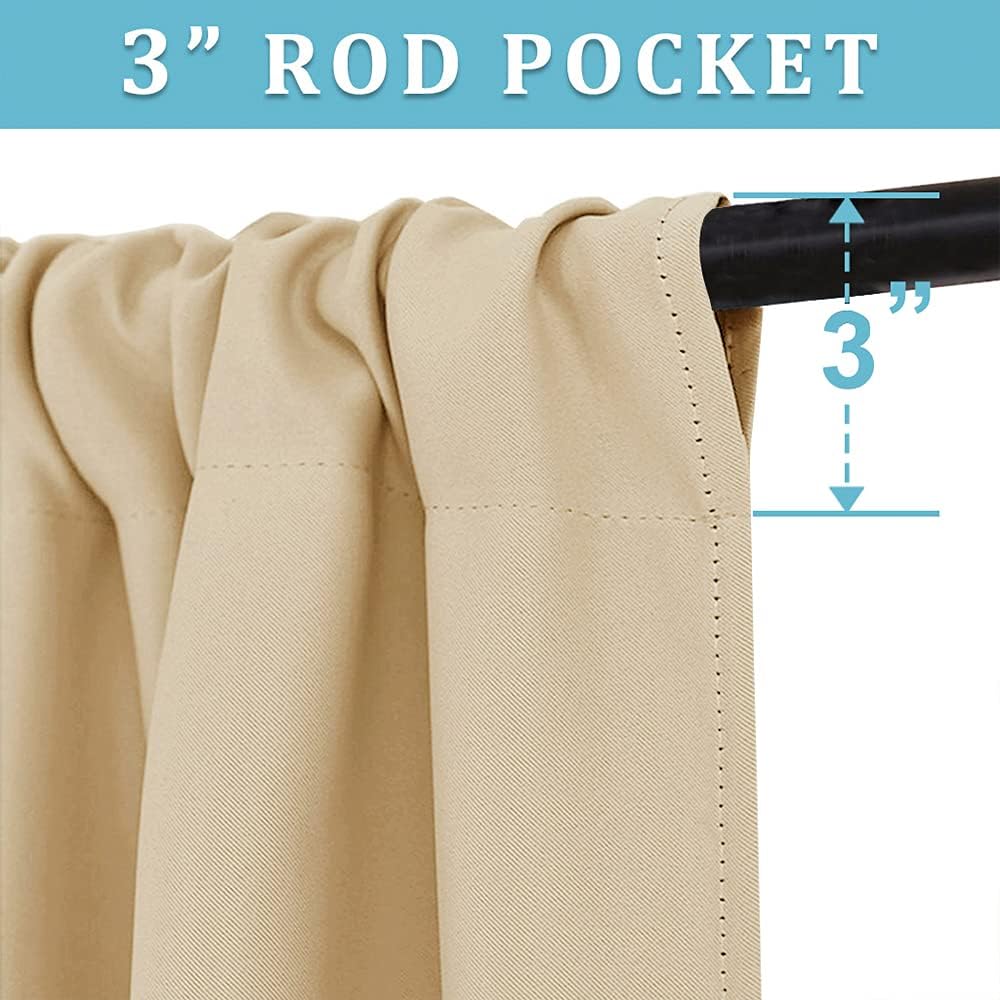 RYB HOME Curtains for Bedroom 72 inches Long, Blackout Thermal Insulating Window Treatment Drapes for Living Room Bathroom Basement Laundry Classroom, W 34 x L 72, Biscotti Beige, 2 Panels