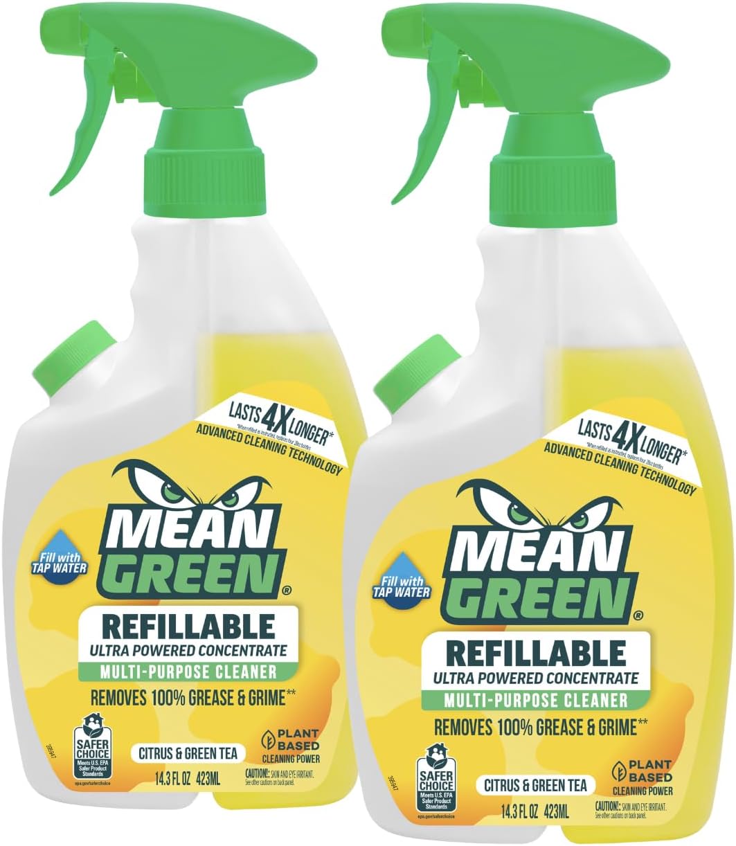Mean Green Refillable Ultra Powered CONCENTRATE Multi Purpose Cleaner, Citrus & Green Tea, 14.3 fl oz 2-Pack