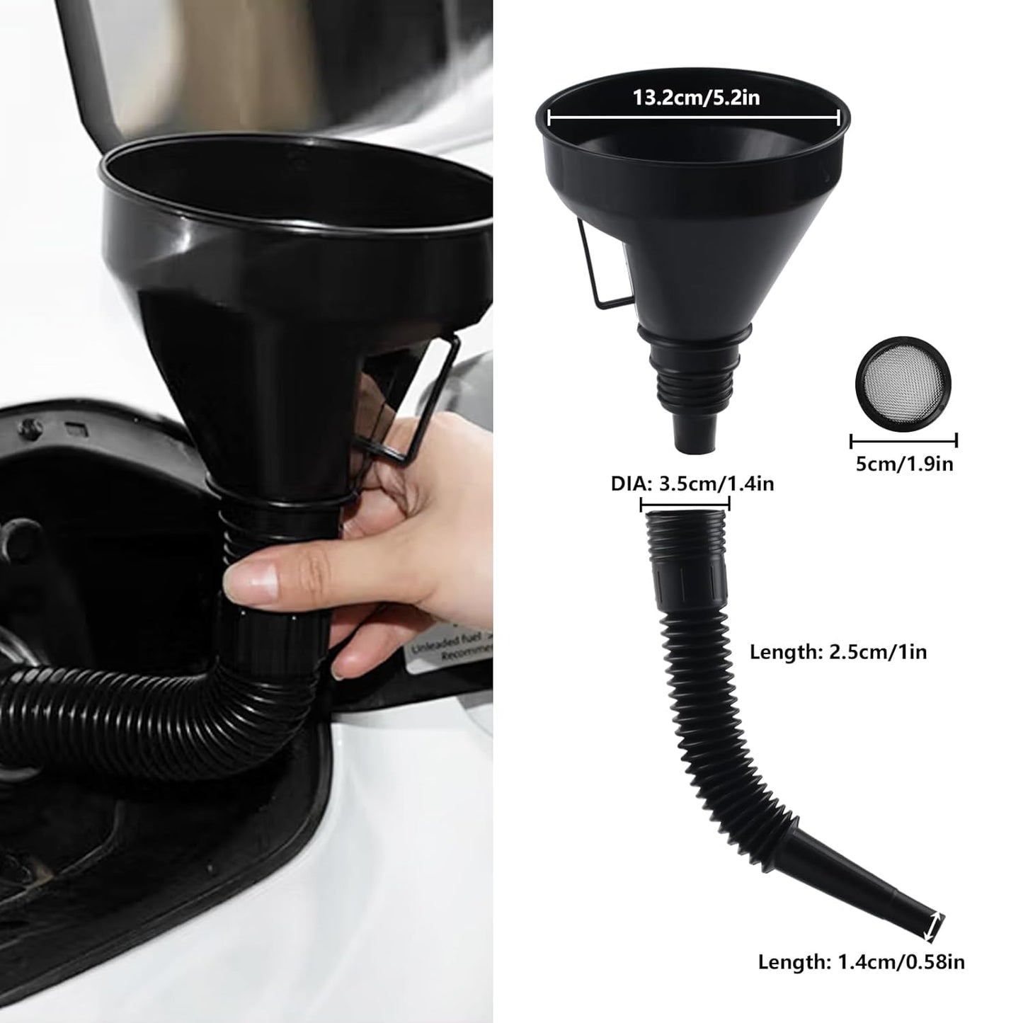 8 Pcs Oil Funnels for Automotive Use, Automotive Funnels Set, Plastic Funnel Set, Long Neck Wide Mouth Flexible Oil Funnel Kit for Car Oil Coolant Fuel Transfer Transmission Funnelor Filling Bottles