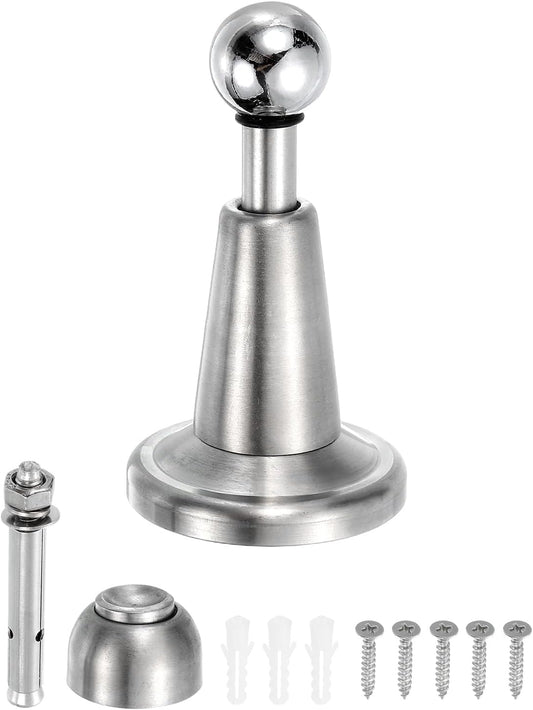 uxcell Magnetic Door Stopper, 304 Stainless Steel Magnetic Door Stop Catch, Soft-Catch Brushed Nickel Hold Door Open Wall Mount for Bottom of Door, Silver