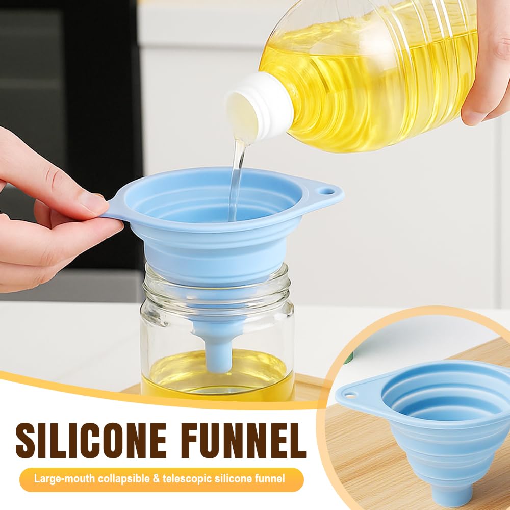 Kitchen Funnel Set, 2025 New Silicone Collapsible Funnel, Multi-Purpose Small Funnels for Kitchen Use, Portable Bottle Filling Funnels for Travel (6pcs)