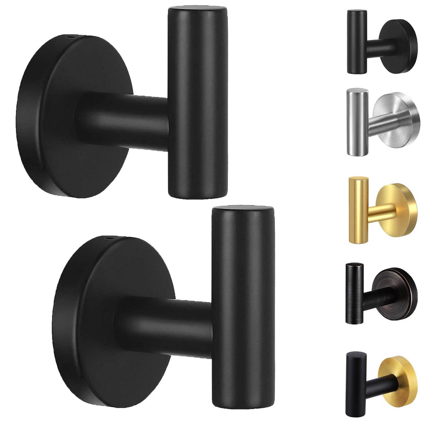 Kruodop Towel Hooks for Bathroom,2 Packs Wall Mount Towel Holder,Black Matte Wall Robe