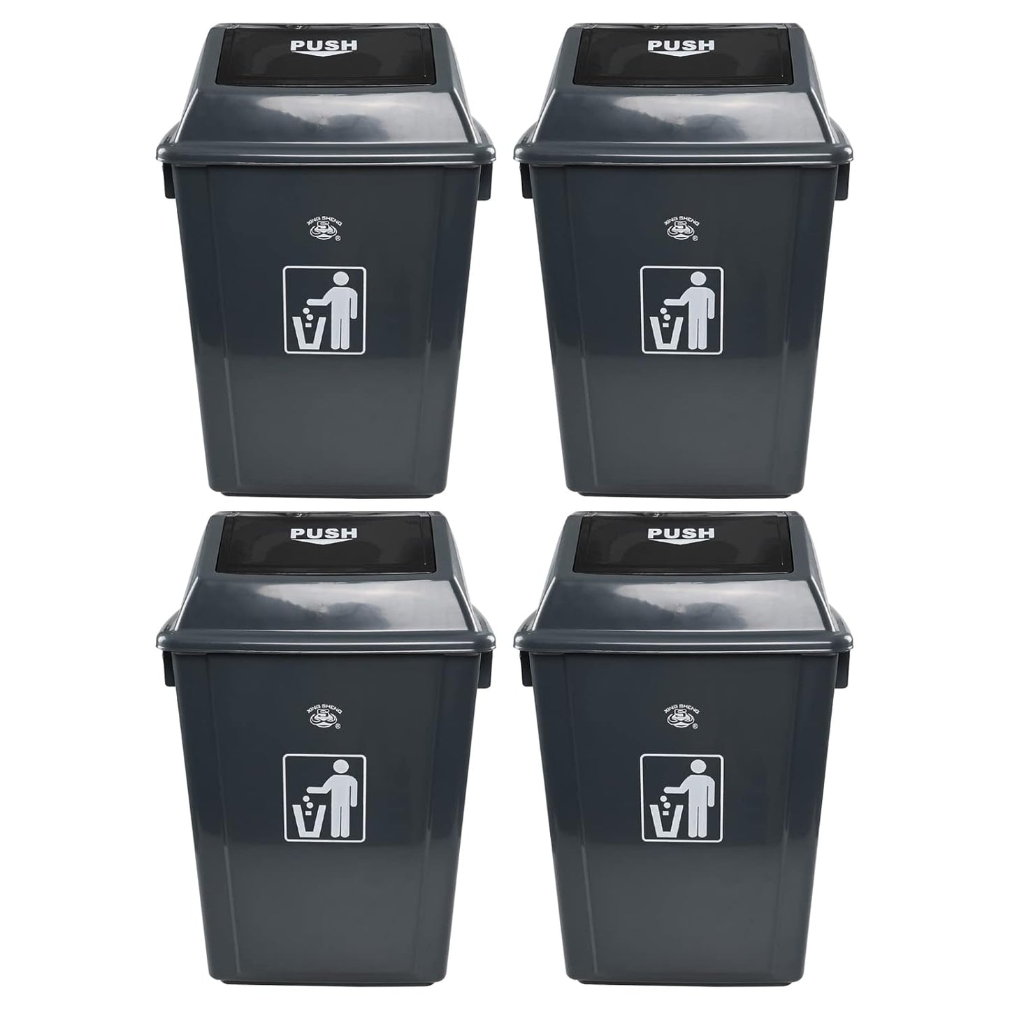 4 Packs Large Garbage Bin with Lid, Plastic Kitchen Waste Bin, 13 Gallon, Grey