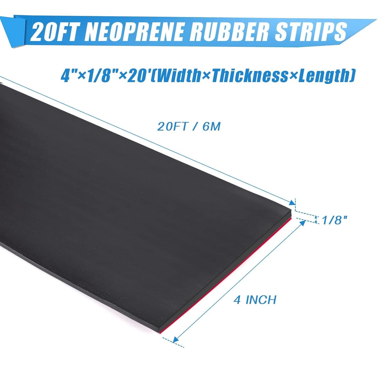 Adhesive Rubber Strips Neoprene Rubber Sheets, Rolls & Strips with Adhesive Backing Rubber Pads Self Stick Seal Rubber Gasket Adhesive Back for Matting Padding - 4" Wide x 1/8" Thick x 20' Long