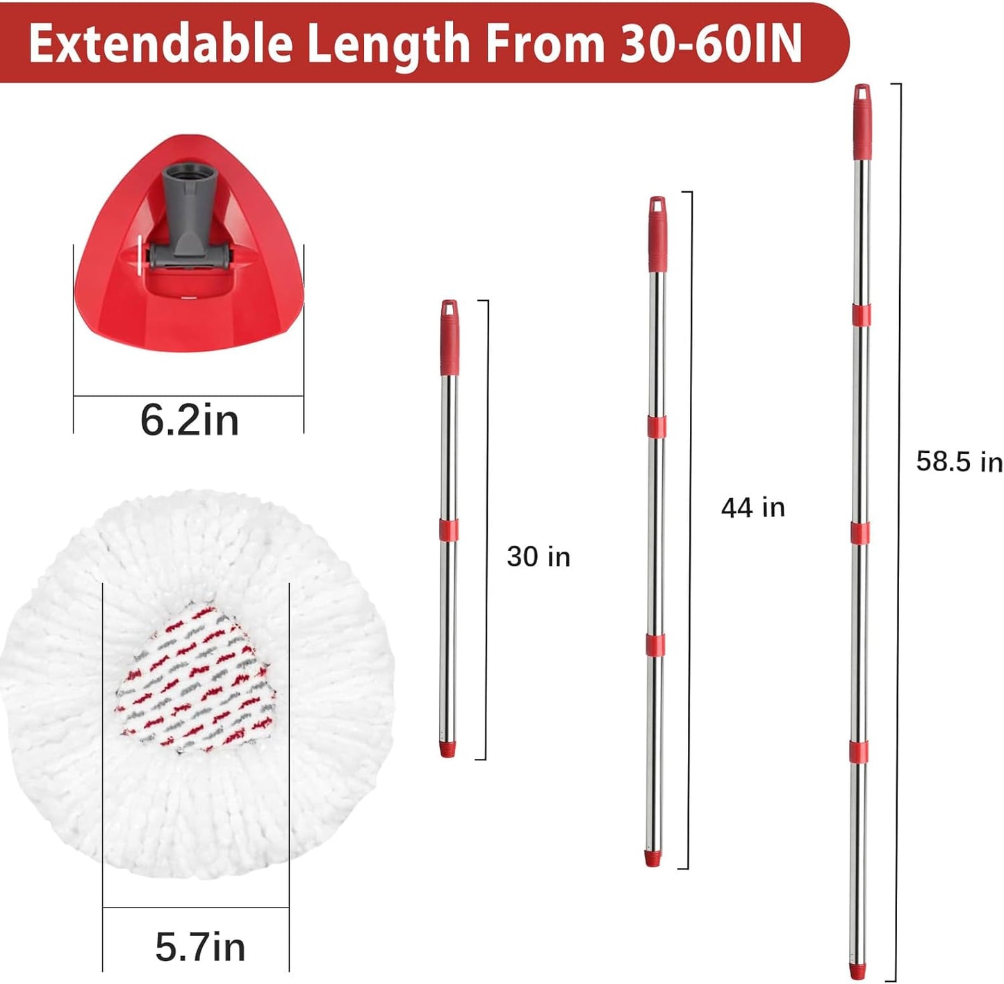Microfiber Spin Mop Replace Head, Mops Base, Handle Compatible with O Cedar EasyWring 1-Tank Spin Mop Refills (New White-Centre 40% More (1-Tank System))