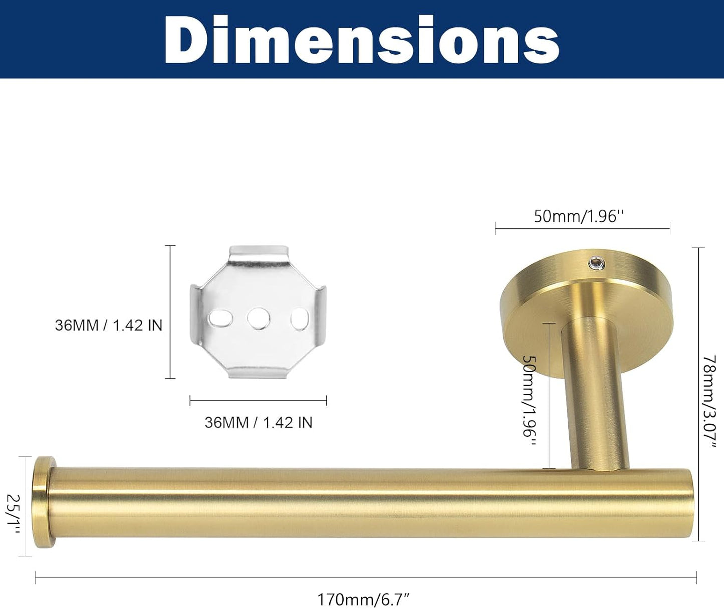 NearMoon Bathroom Toilet Paper Holder, Premium SUS304 Stainless Steel Rustproof Wall Mounted Toilet Roll Holder for Bathroom, Kitchen, Washroom (1 Pack, Brushed Gold)