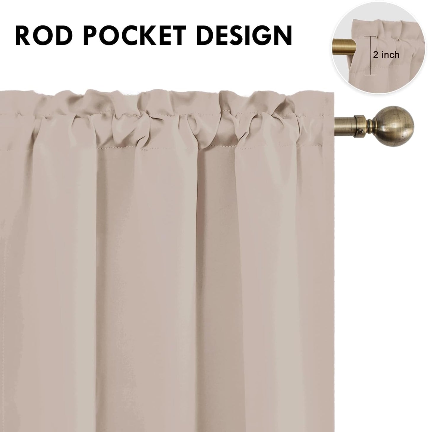 DWCN Blackout Curtains for Living Room Thermal Insulated, Energy Saving & Noise Reducing Bedroom Curtains, Camel, W 38x L 72 Inch, Set of 2 Rod Pocket Curtain Panels