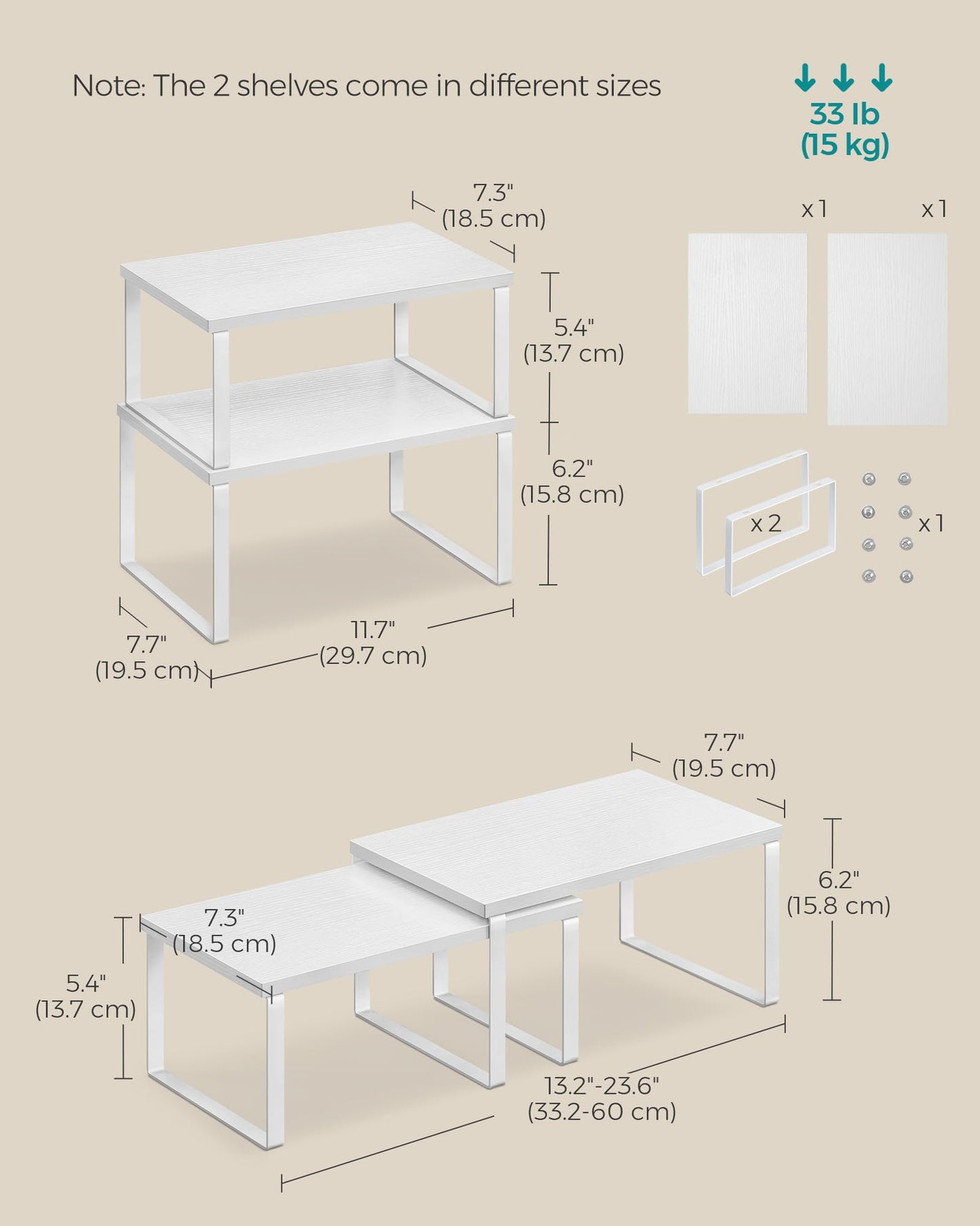 SONGMICS Cabinet Organizer Shelf, Set of 2 Kitchen Counter Shelves, Kitchen Storage, Spice Rack