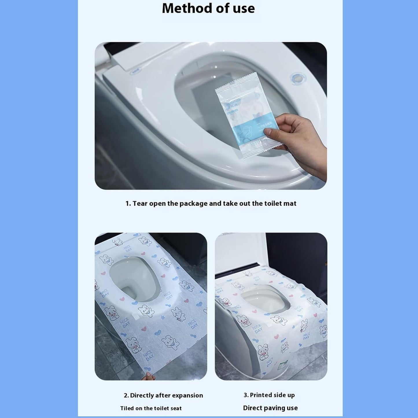 Disposable toilet seat cover,30 Pack of oversized waterproof toilet seat paper, suitable for children and adults, potty training, travel, public toilets, aircraft