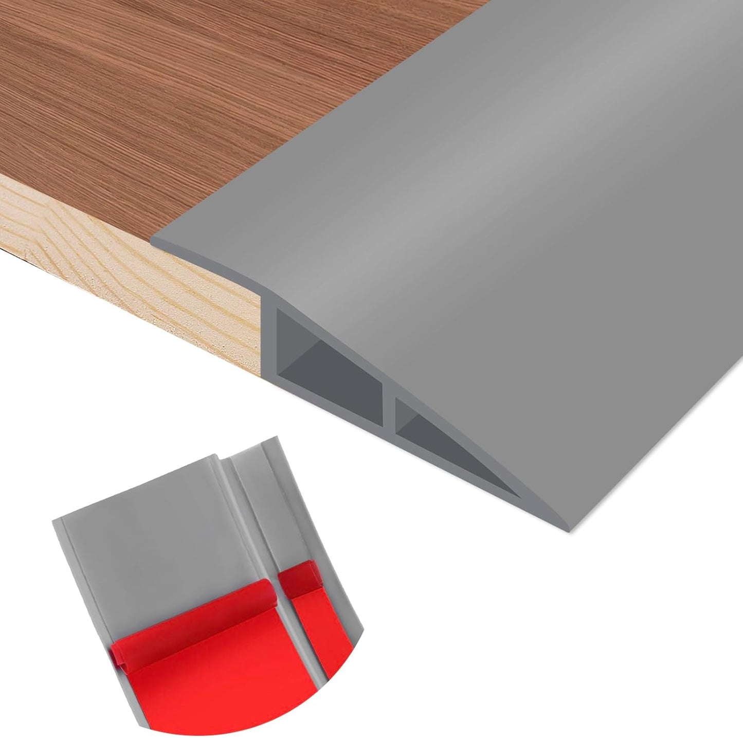 Floor Transition Strip Self Adhesive Vinyl Door Threshold for Doorways Carpet Edging Trim Overlap Edge Reducer for Laminate Floor, Carpet, Tile (Gray, 3/5" to 4/5", 10Ft)