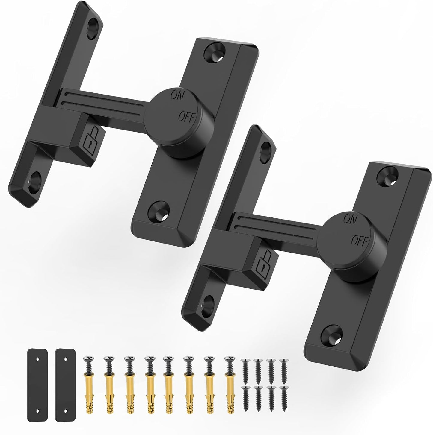 Barn Door Lock Latch, 90/180 Degree Flip Sliding Door Latch for Garage, Bedroom, Cabinet, Sturdy Zinc Alloy Security 90 Degree Lock (Black-2 Pcs)