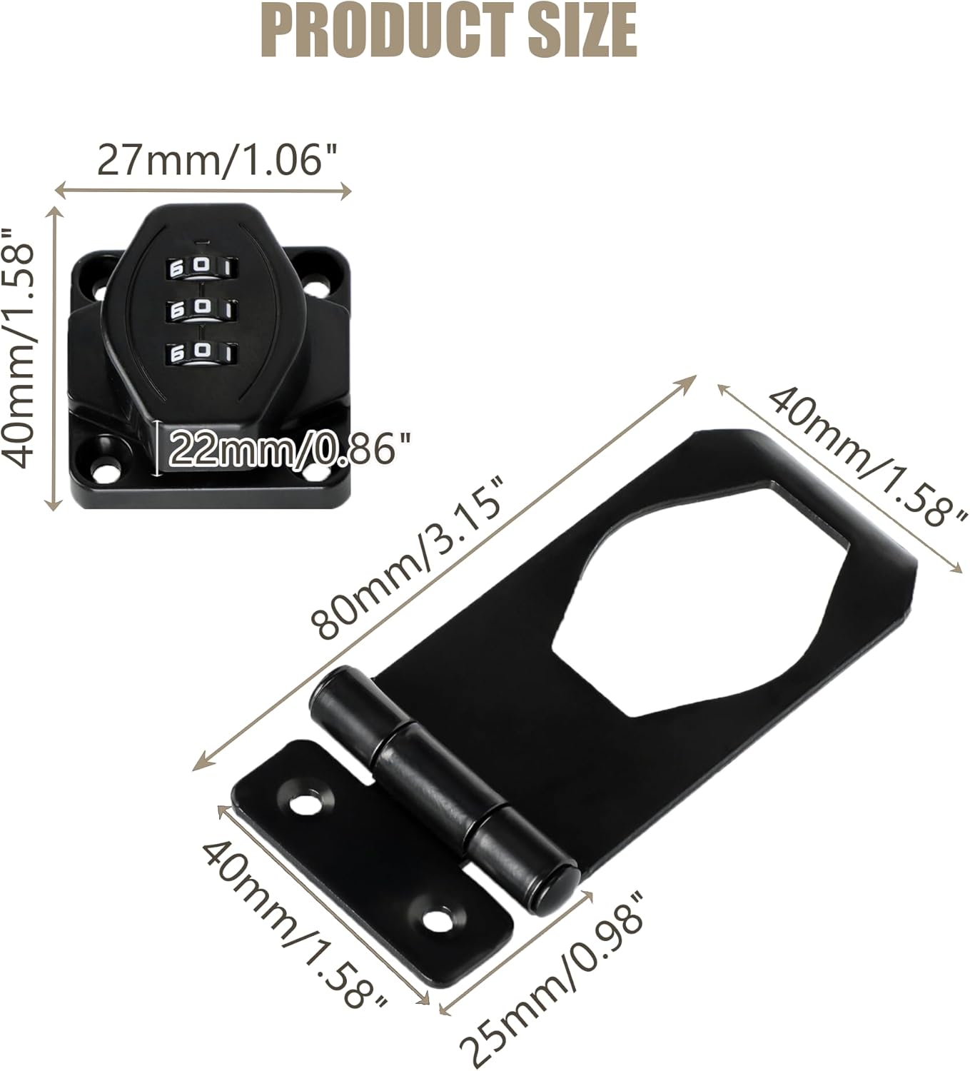 Password Rotary Hasp Locks, Digit Combination Lock Door Security Slide Latch Door Lock for Drawers, File Cabinets, Cabinets, Interior Doors, Barns, Garage Doors, Fence (3 Inch)