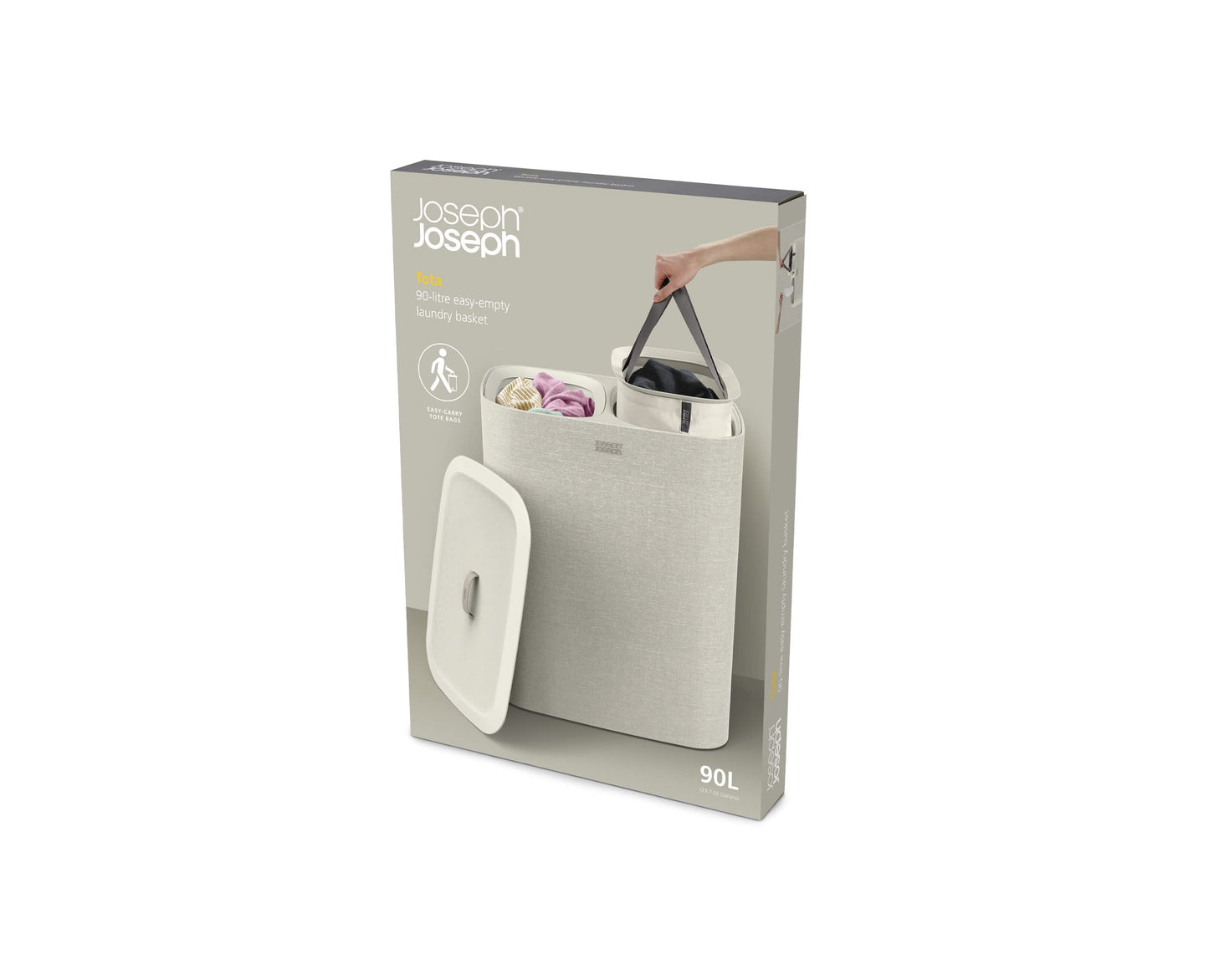 Joseph Joseph Tota 90 liter/23.8 gallon Laundry Hamper Separation Basket with lid, 2 Removable