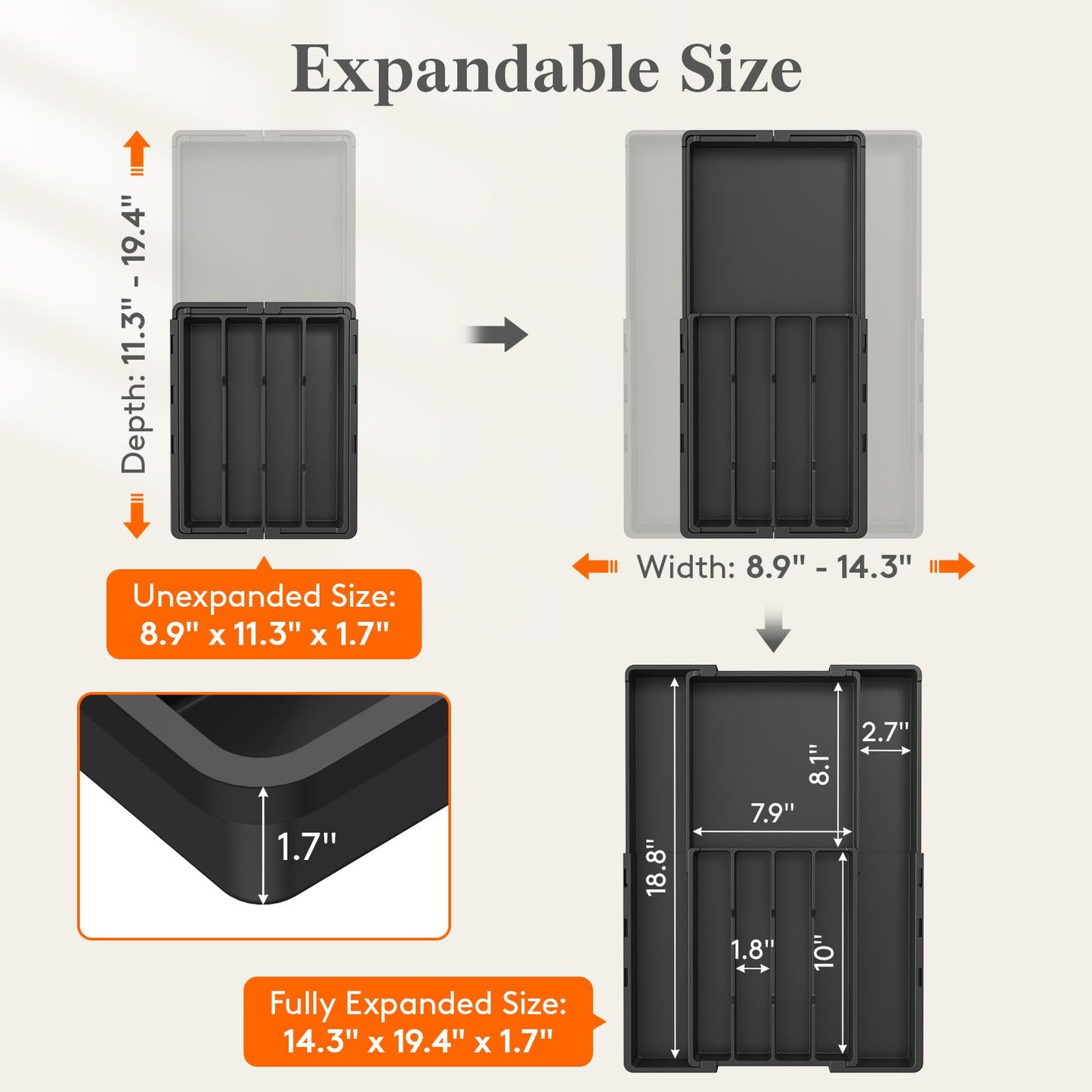 Lifewit Expandable Silverware Drawer Organizer, Utensil Tray for Kitchen