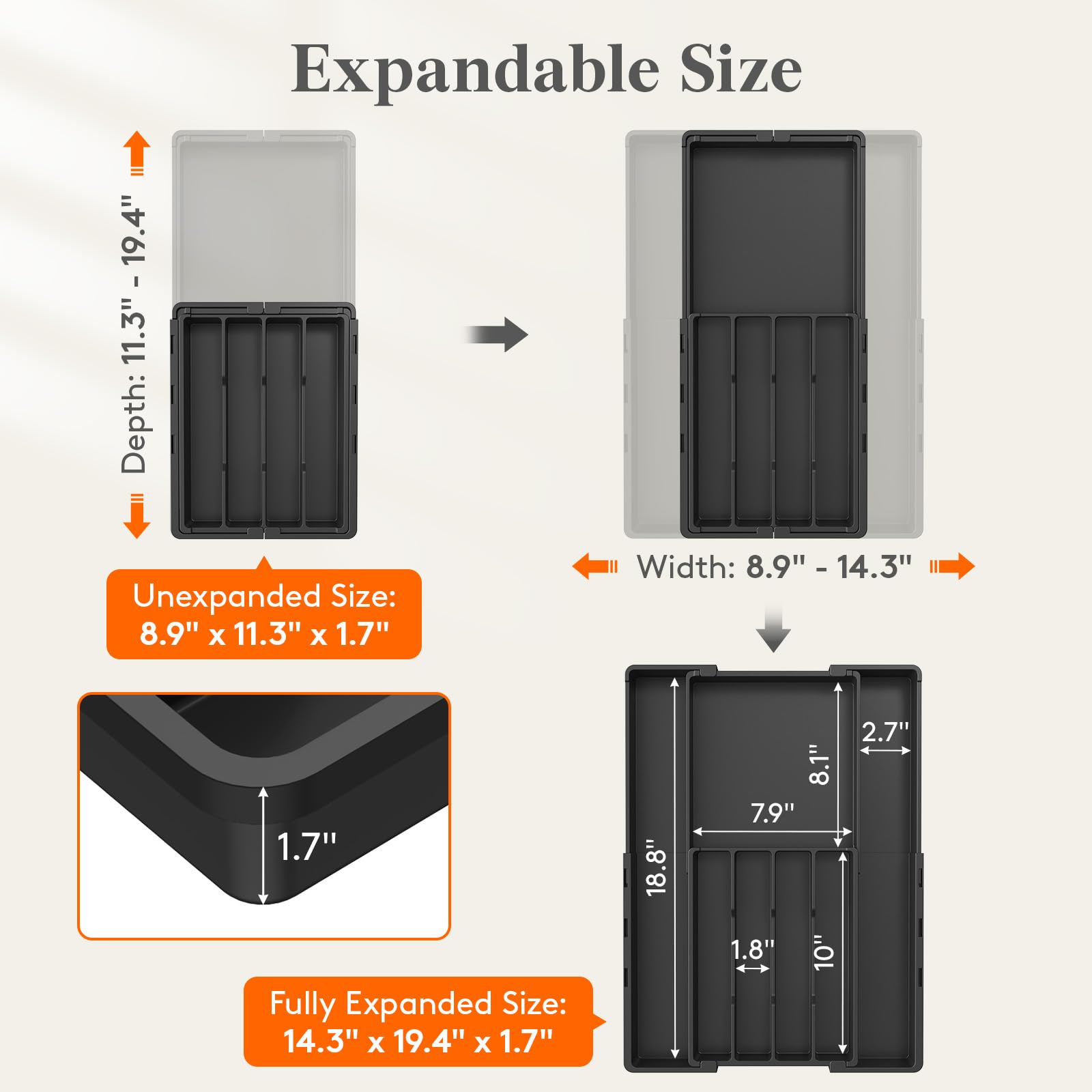 Lifewit Expandable Silverware Drawer Organizer, Utensil Tray for Kitchen