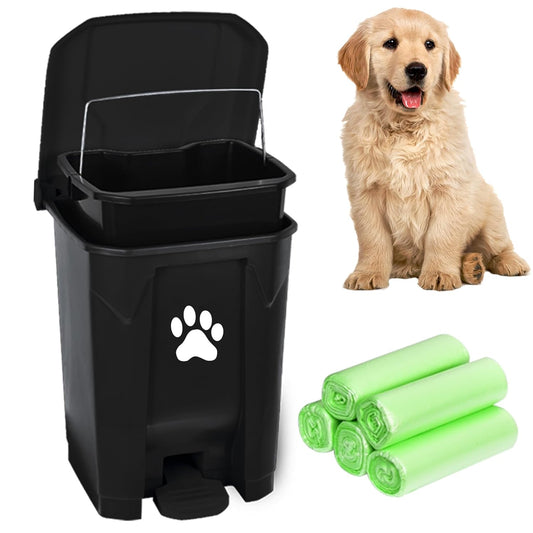 Outdoor Dog Poop Trash Can, Dog Waste Trash Can for Backyard Garden Home with Lid, Removable Inner Bin, Green Waste Bag, Black Fully Assembled