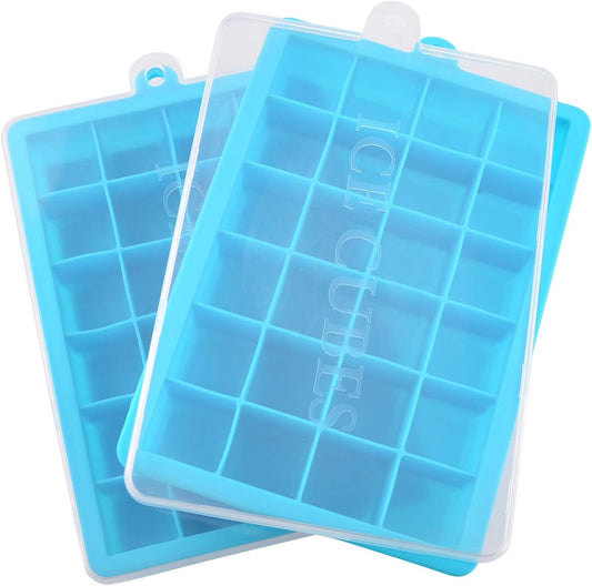 Ice Cube Tray, Silicone Square Ice Trays Easy Release Stackable Ice Cube Mold with Removable Lid