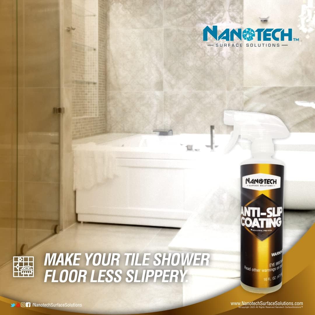 Nanotech Surface Solutions Anti-Slip Coating - Increases Friction Coefficient- Reduces Slip & Fall Accidents Due to Wet Floors - For Polished Granite, Porcelain & Ceramic Tile (16 Oz.)