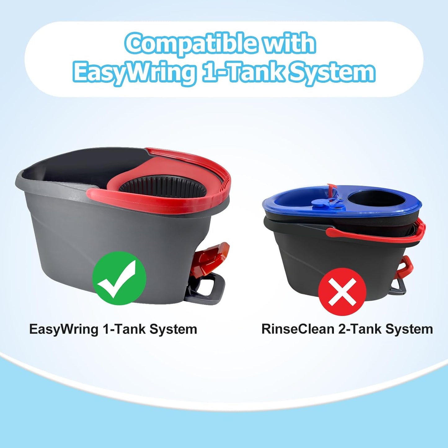 Spin Mop Handle, Mop Replace Heads, Scrubber Head and Base Replacement for O-Cedar EasyWring 1 Tank System, 2 Microfiber Mops Heads Replacements and 1 Scrub Brush, Use for Wet/Dry Hard Floor Cleaning