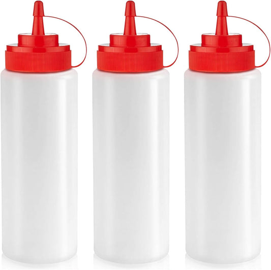 Norcalway 12 oz Condiment Squeeze Bottles for Sauces - Leak Proof Oil, Syrup, Dressing Squirt Bottles - 3 Pack
