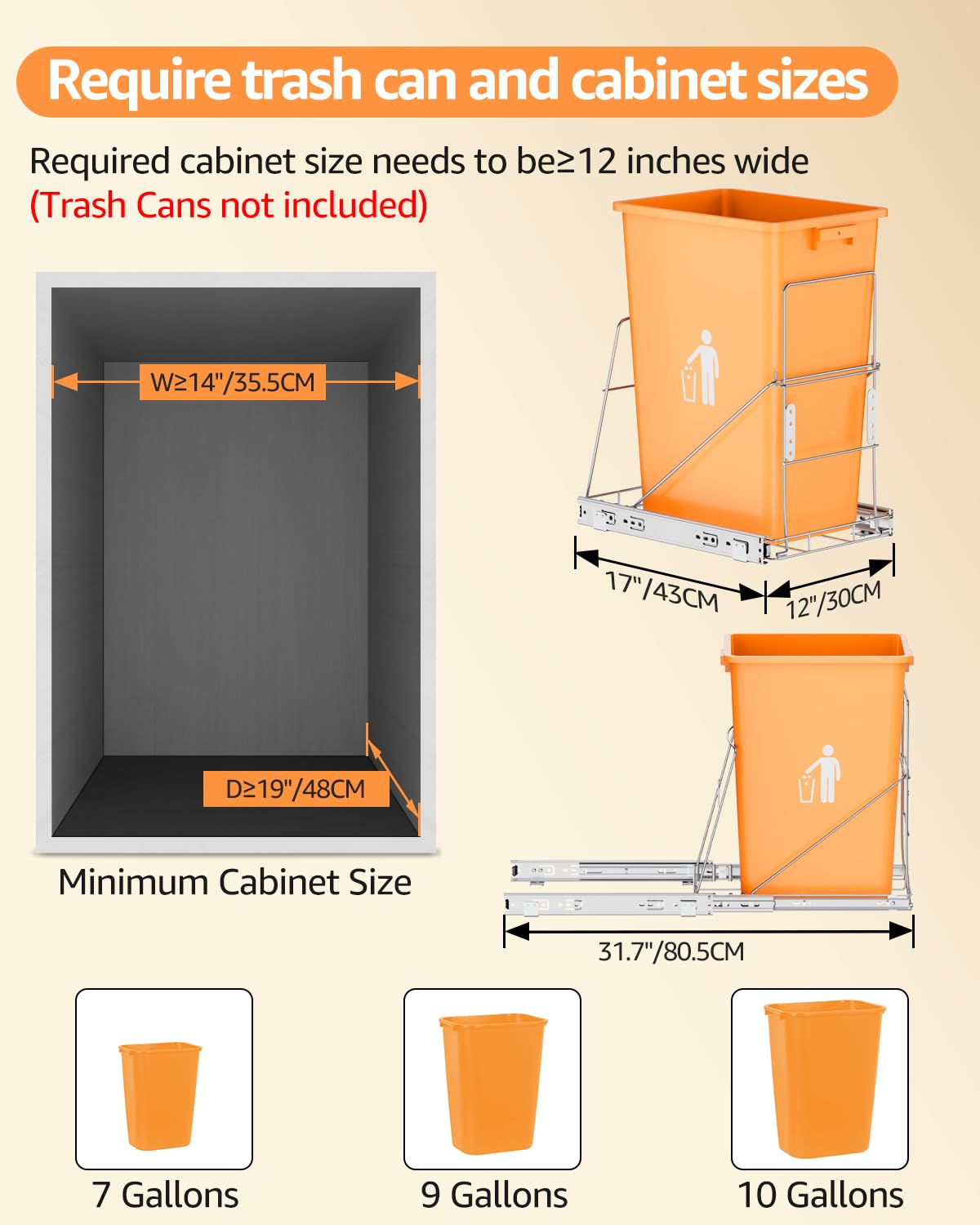 Pull Out Trash Can Under Cabinet, 7-13Gal Cabinet Trash Can Pull Out Kit with Door Mounting Kit,Under Sink Garbage Can Pull Out for Kitchen-Waste Bin Not Included