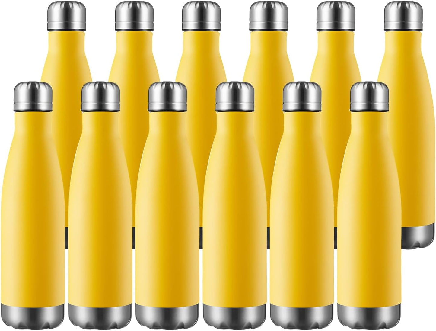 MEWAY 17oz Sport Water Bottle 12 Pack Vacuum Insulated Stainless Steel Leak-Proof Double Wall Cola Shape Water Bottle,Keep Drinks Hot & Cold (Yellow,12 Pack)