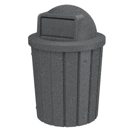 42 Gallon Slated Circle 100% Recycled Plastic Heavy Duty Outdoor Trash Can with Push Open Dome Lid