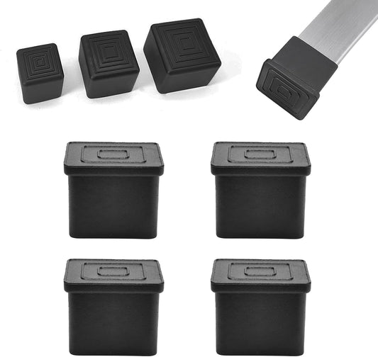 4 Pcs 2-3/8" x 2-3/8" Square Rubber Chair Leg Caps, PVC Table Leg Covers, Flexible & Anti-Slip