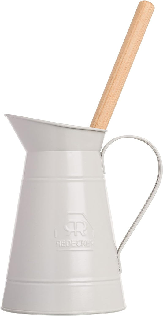 Redecker White Coated Metal Toilet Brush Set with High Grade Nylon Toilet Brush with Oiled Beechwood Handle, Replaceable Head, Vintage Design with Handle and Spout, Made in Germany