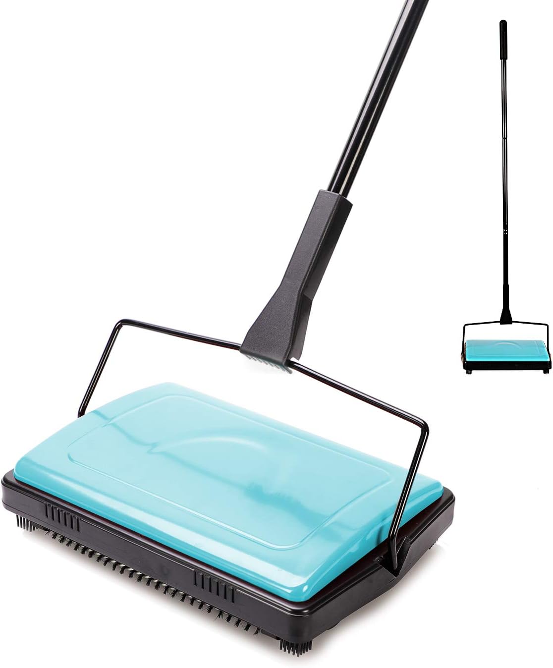 Yocada Carpet Sweeper Cleaner for Home Office Low&Undercoat Carpets Rugs Pet Hair Dust Scraps Paper Small Rubbish Cleaning with a Brush Blue